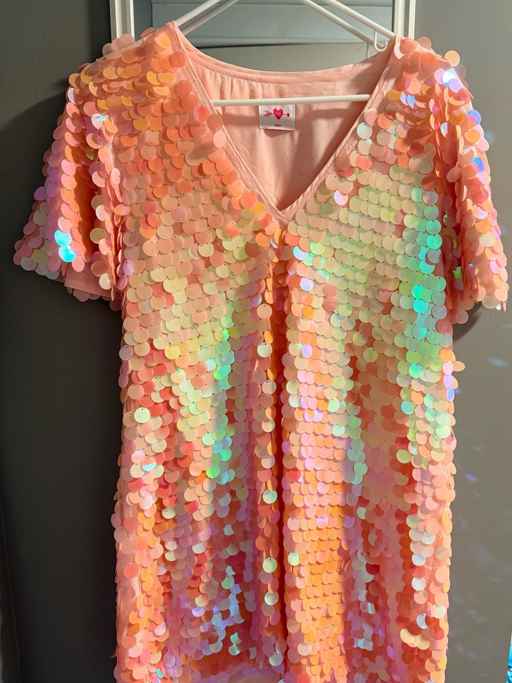 Buddy Love Peach Iridescent Sequin V-Neck Dress